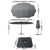Instahut Outdoor Umbrella Beach Twin Base Stand Garden Sun Shade Charcoal 4.57m